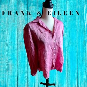 Frank & Eileen XL Linen Button Down Long Sleeve Blouse Magenta Pink